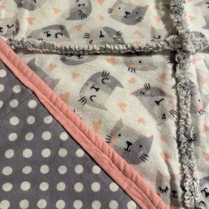 Rag Quilt-Soft Pink and Gray Flannel with Cat Print. Lap size quilt 31x38
